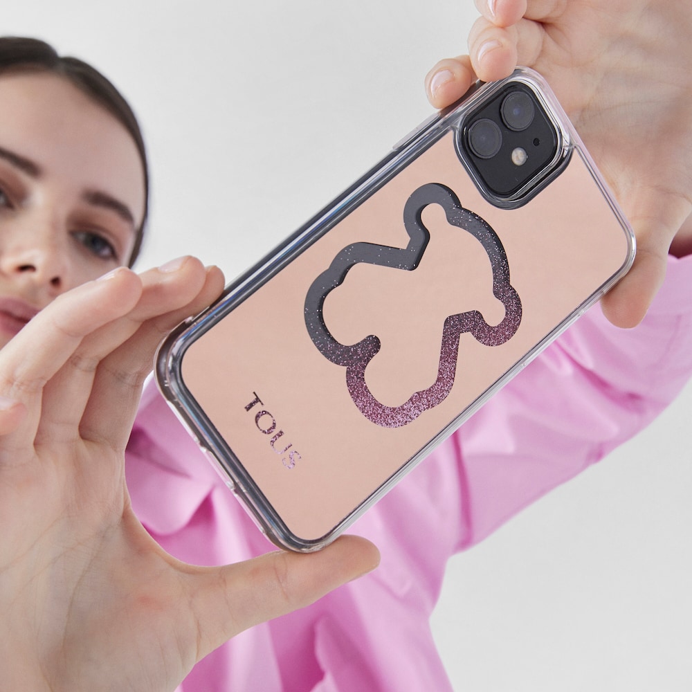 Funda de m&oacute;vil Delrey XI Glitter Mirror Bear rosa