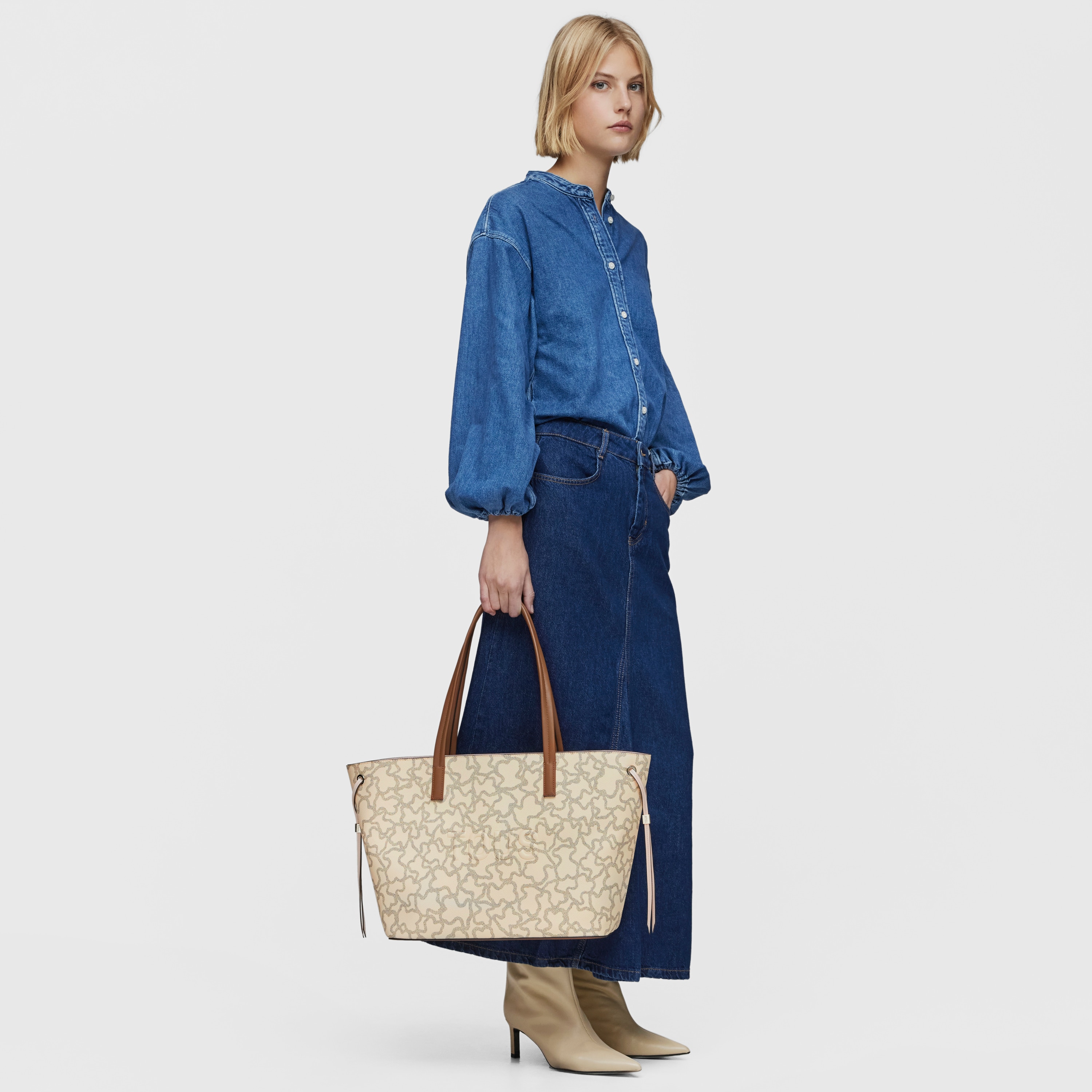 Large beige Tote bag Kaos Icon