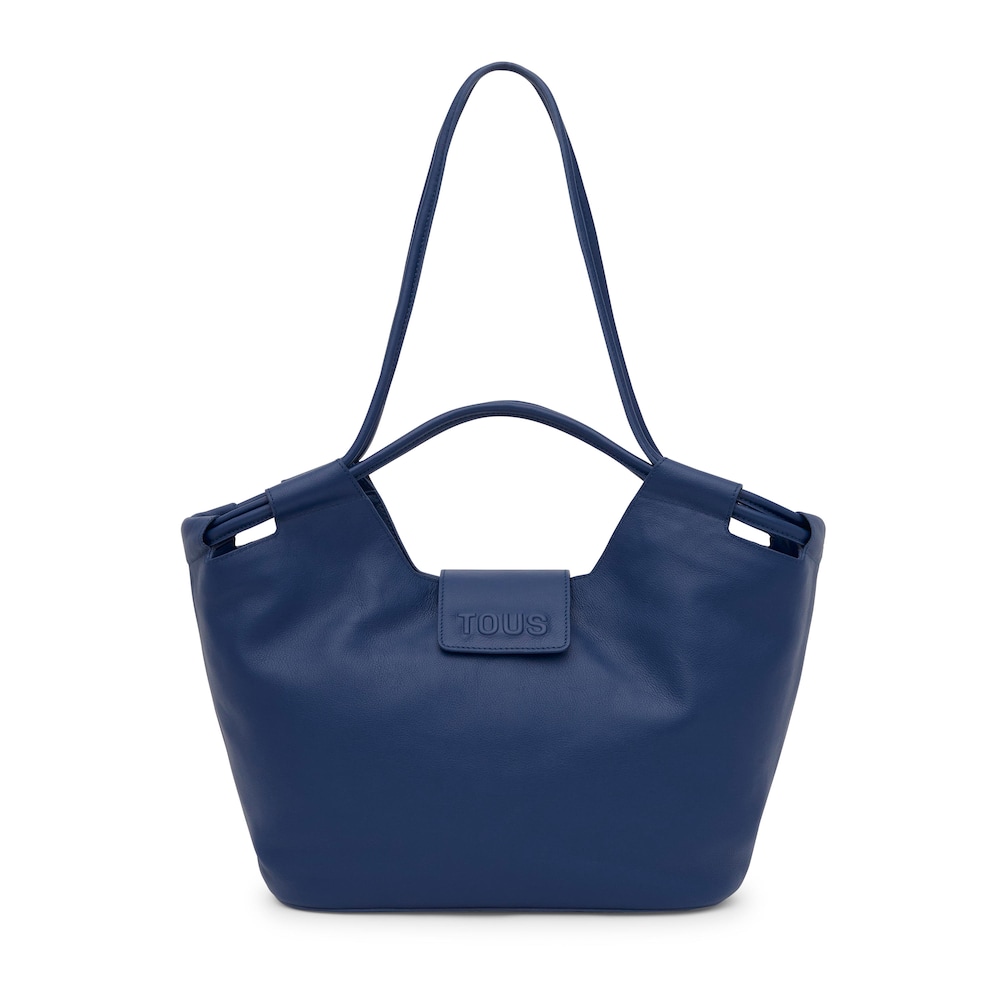 Large navy blue leather Tote bag TOUS Sun image number 0