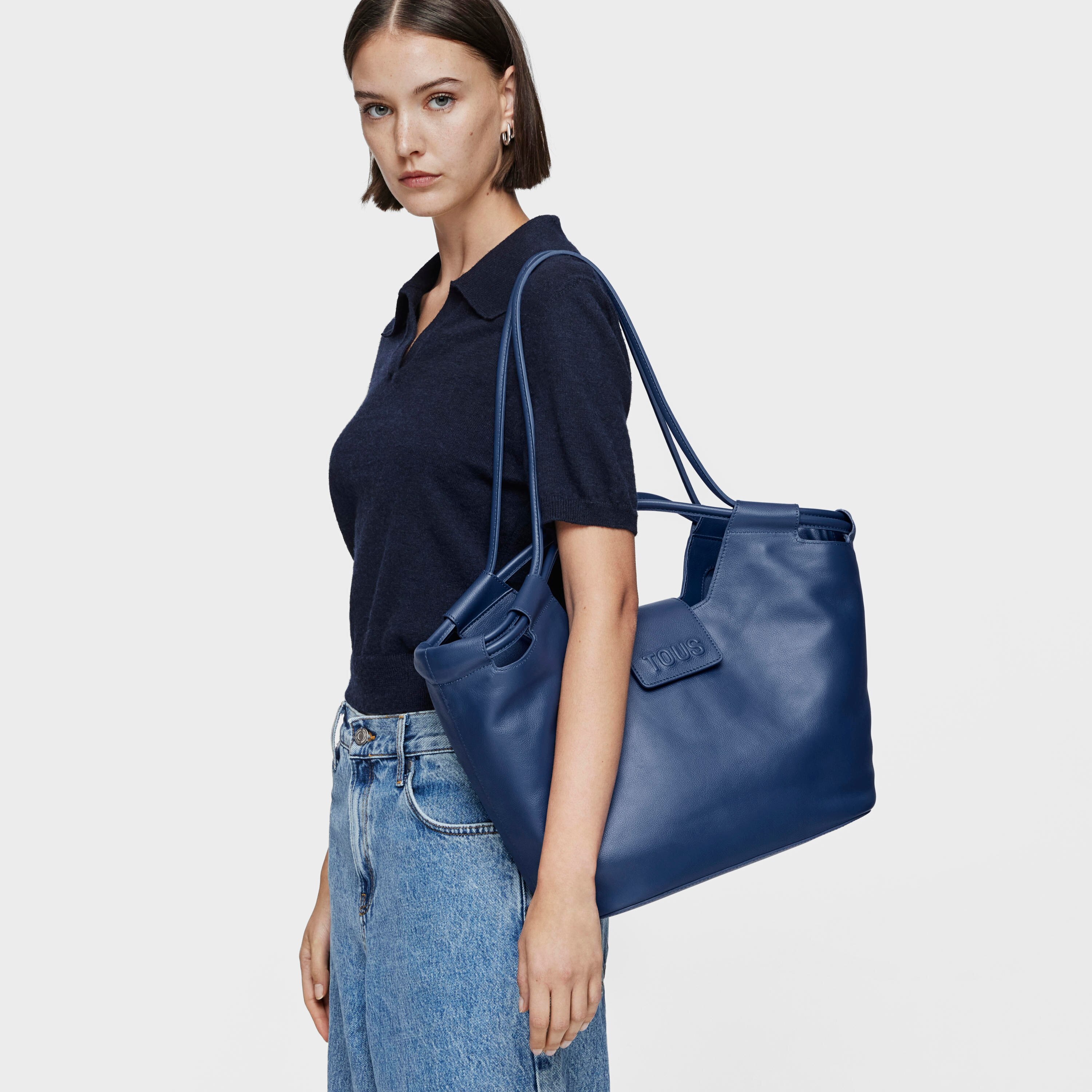 ★TOUT Y EST★ SVEN BIG BAG PETROL NAVY 5008737168 Large navy blue leather Tote bag TOUS Sun | TOUS