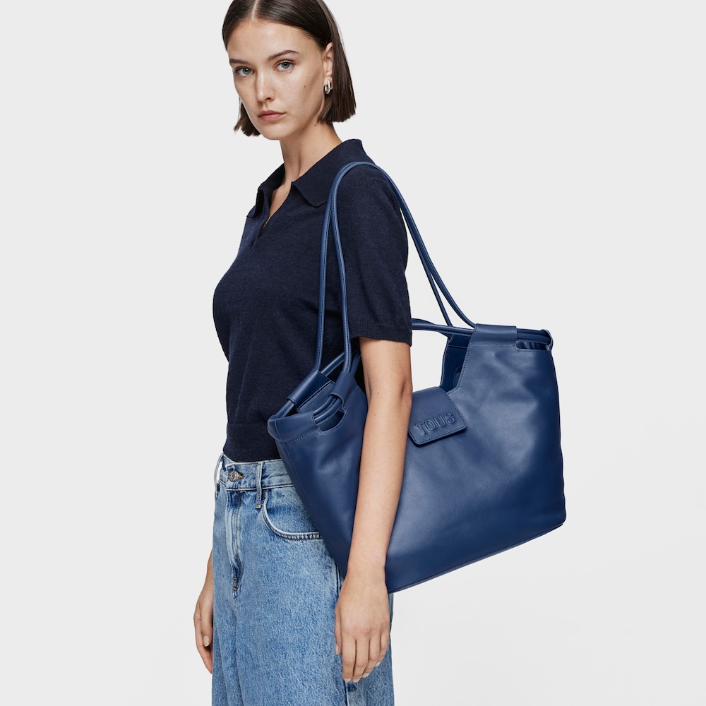 Large navy blue leather Tote bag TOUS Sun image number 3