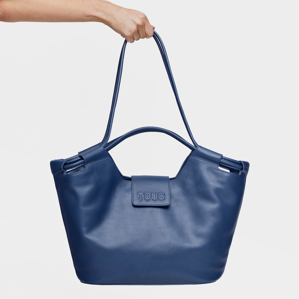 Large navy blue leather Tote bag TOUS Sun image number 4