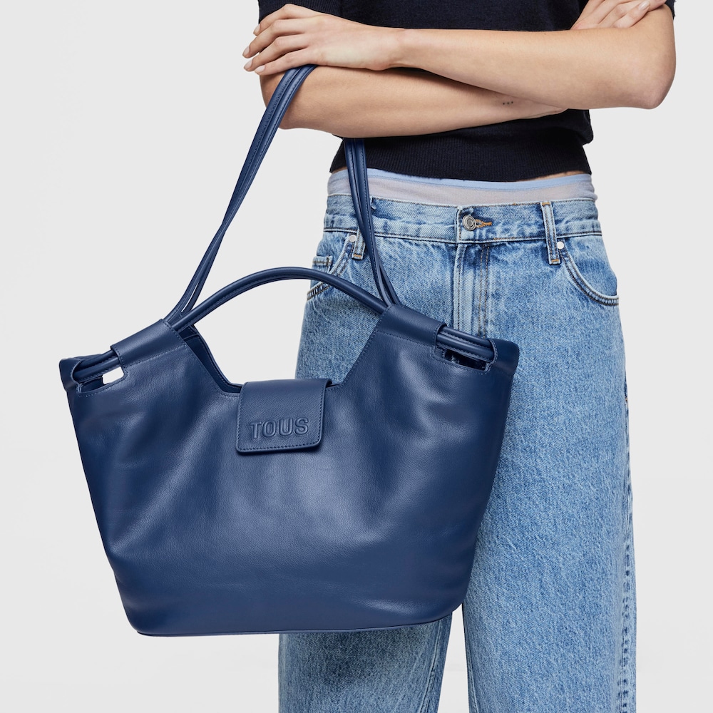 Large navy blue leather Tote bag TOUS Sun image number 5