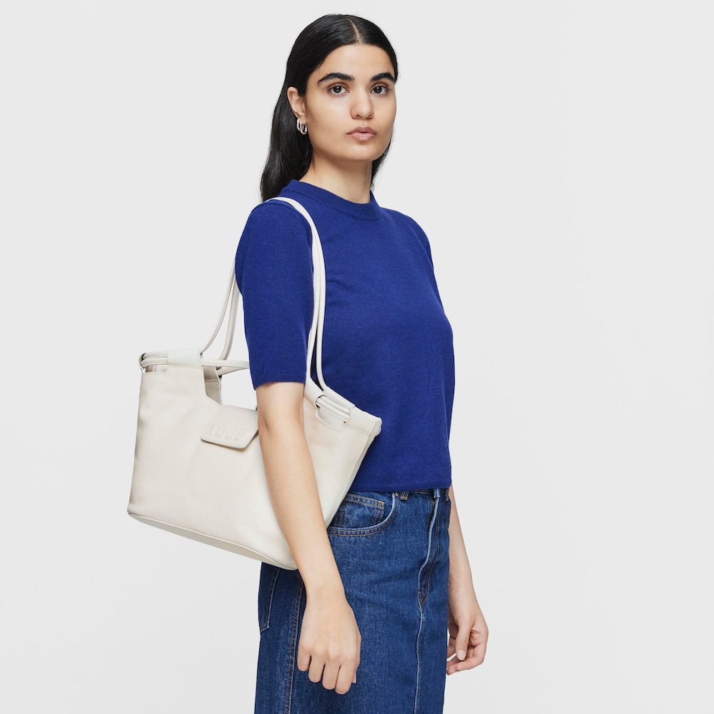 Średnia biała sk&oacute;rzana torba z rączkami TOUS Sun