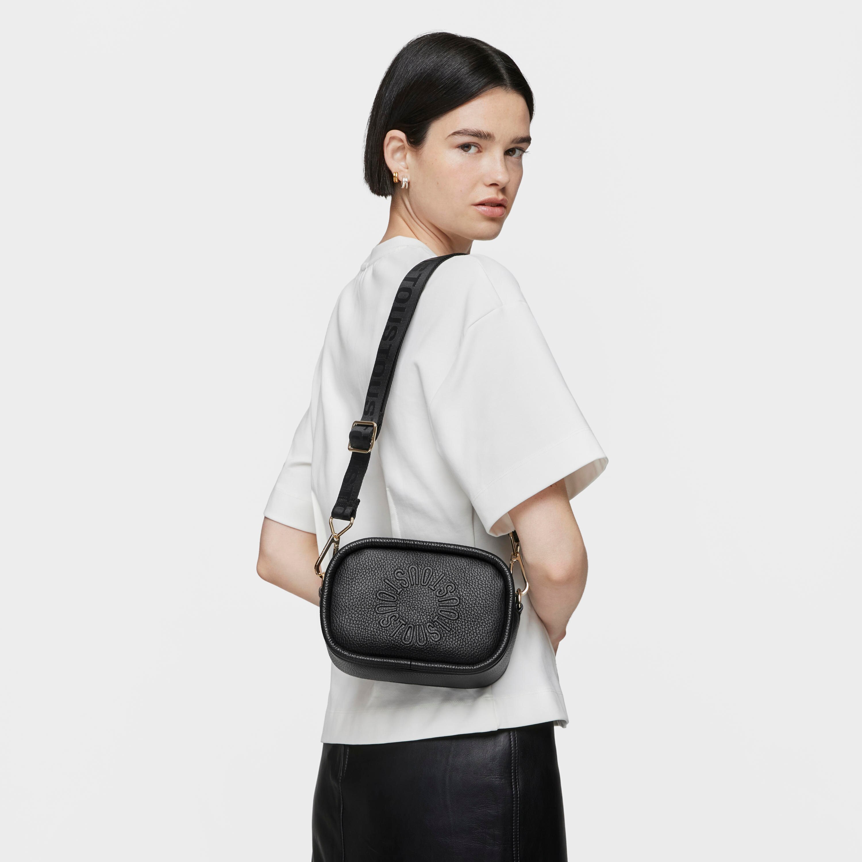 Black leather Crossbody Reporter bag TOUS Miranda