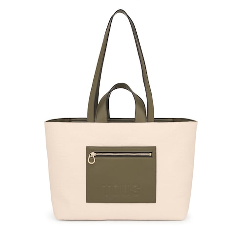 Capazo mediano beige y caqui TOUS Nanda