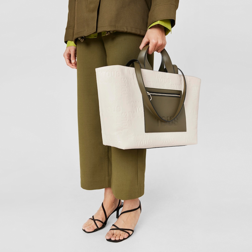 Capazo mediano beige y caqui TOUS Nanda