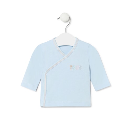 Wrap-over baby t-shirt in plain sky blue image number 0
