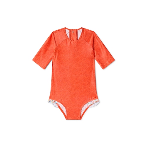 Girls one-piece swimsuit with long sleeves in Logo orange image number 0