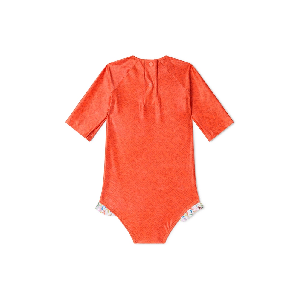 Girls one-piece swimsuit with long sleeves in Logo orange