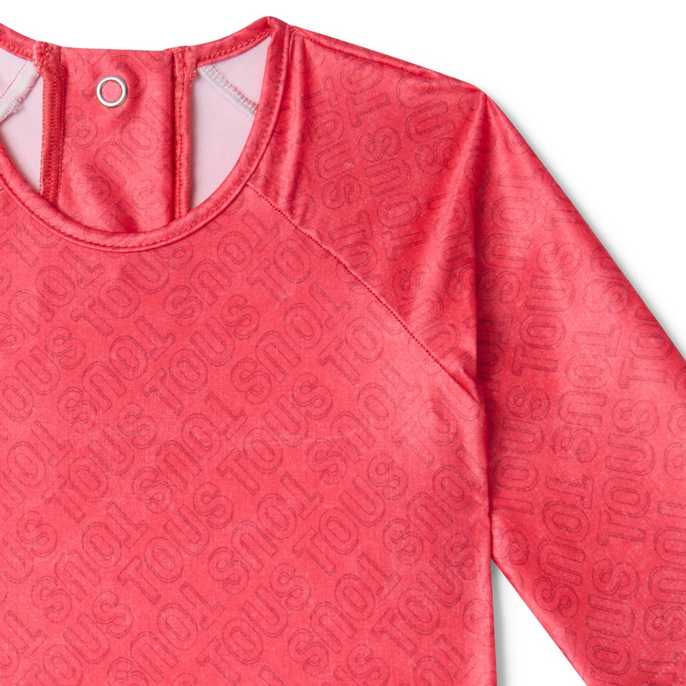 Girls one-piece swimsuit with long sleeves in Logo pink