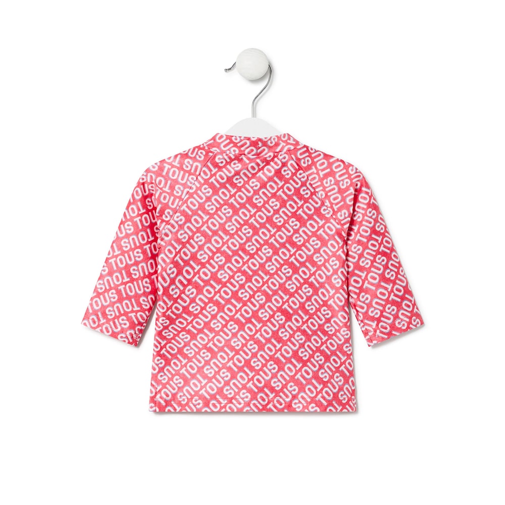 Camisola de praia de manga comprida com log&oacute;tipo cor-de-rosa