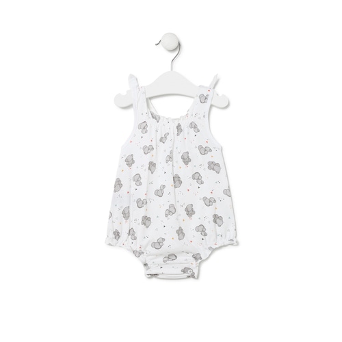 Macacão curto de bebé menina Pic branco