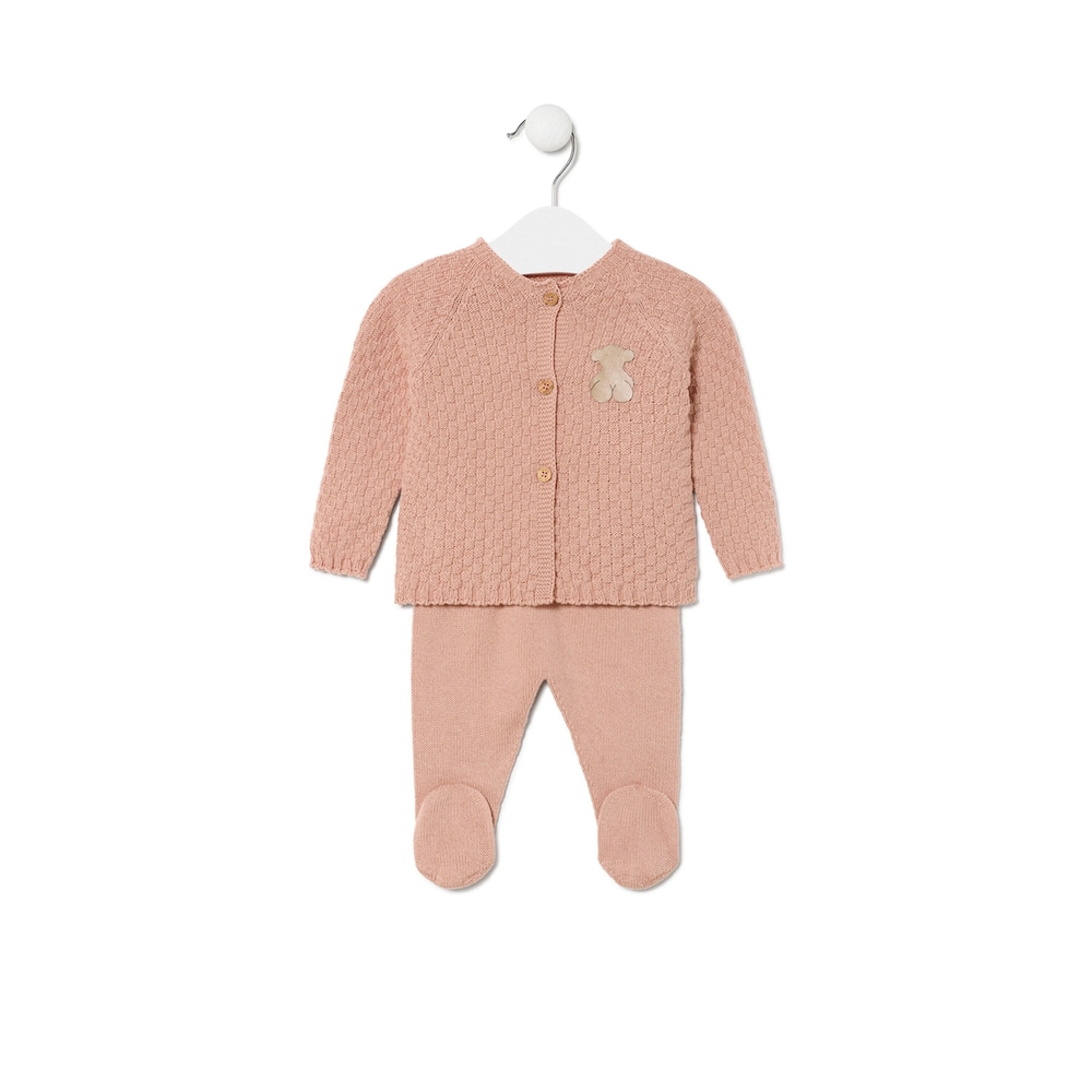 Conjunto de malha de beb&eacute; Tricot cor-de-rosa