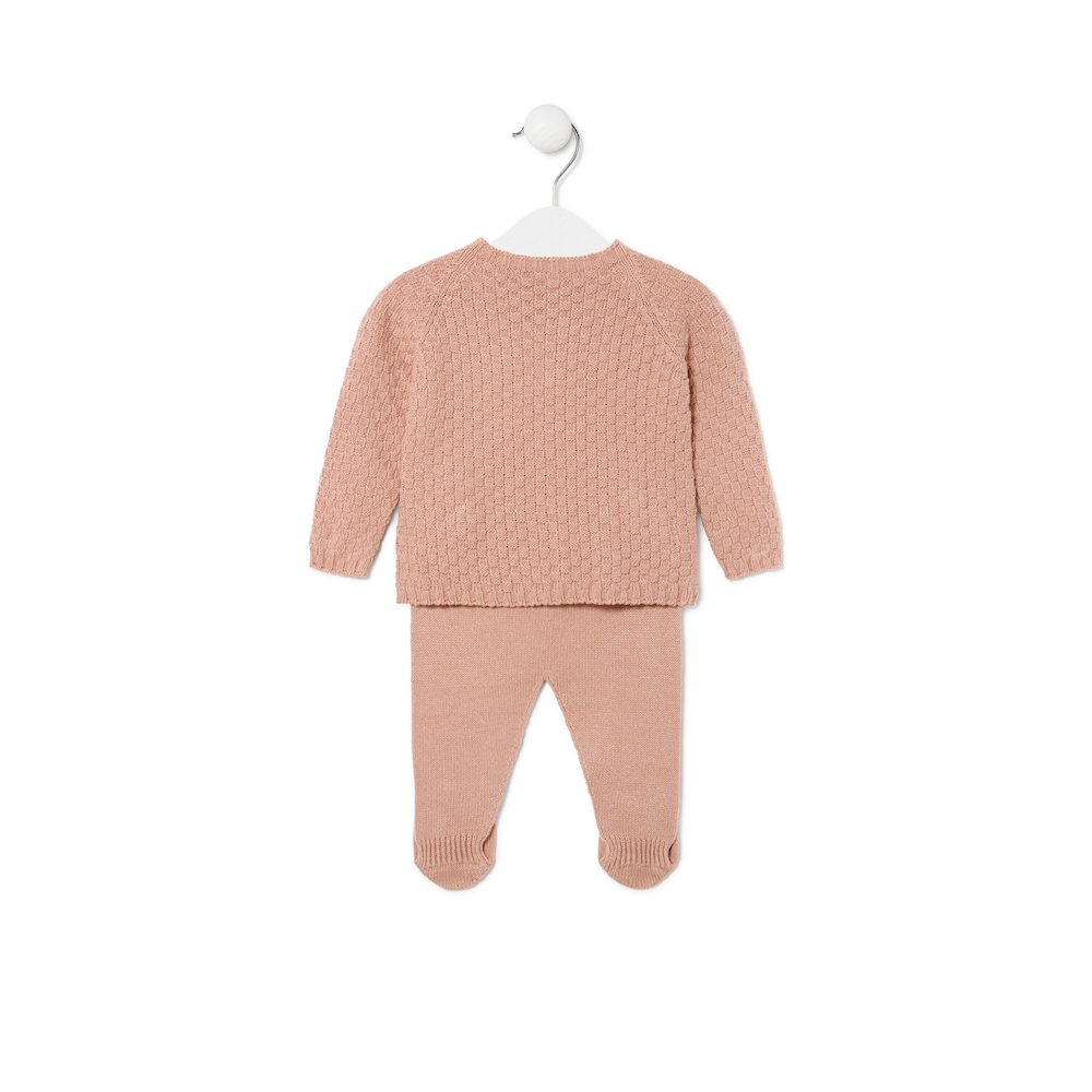 Conjunto de malha de beb&eacute; Tricot cor-de-rosa