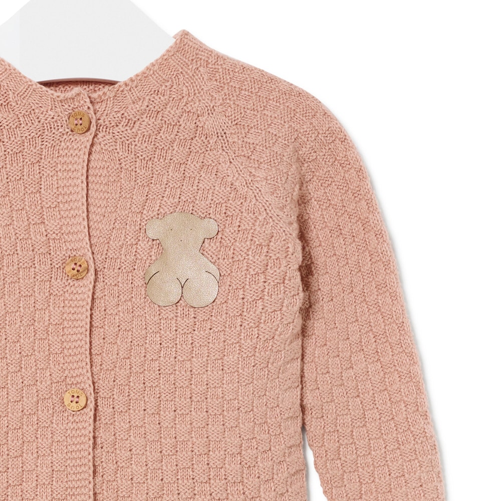 Conjunto de malha de beb&eacute; Tricot cor-de-rosa