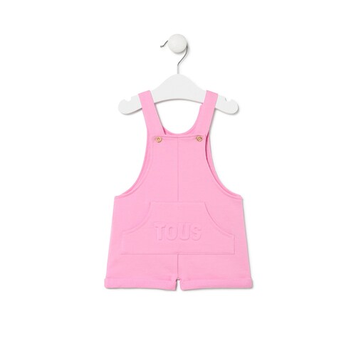 Dungarees-style baby romper in Classic pink
