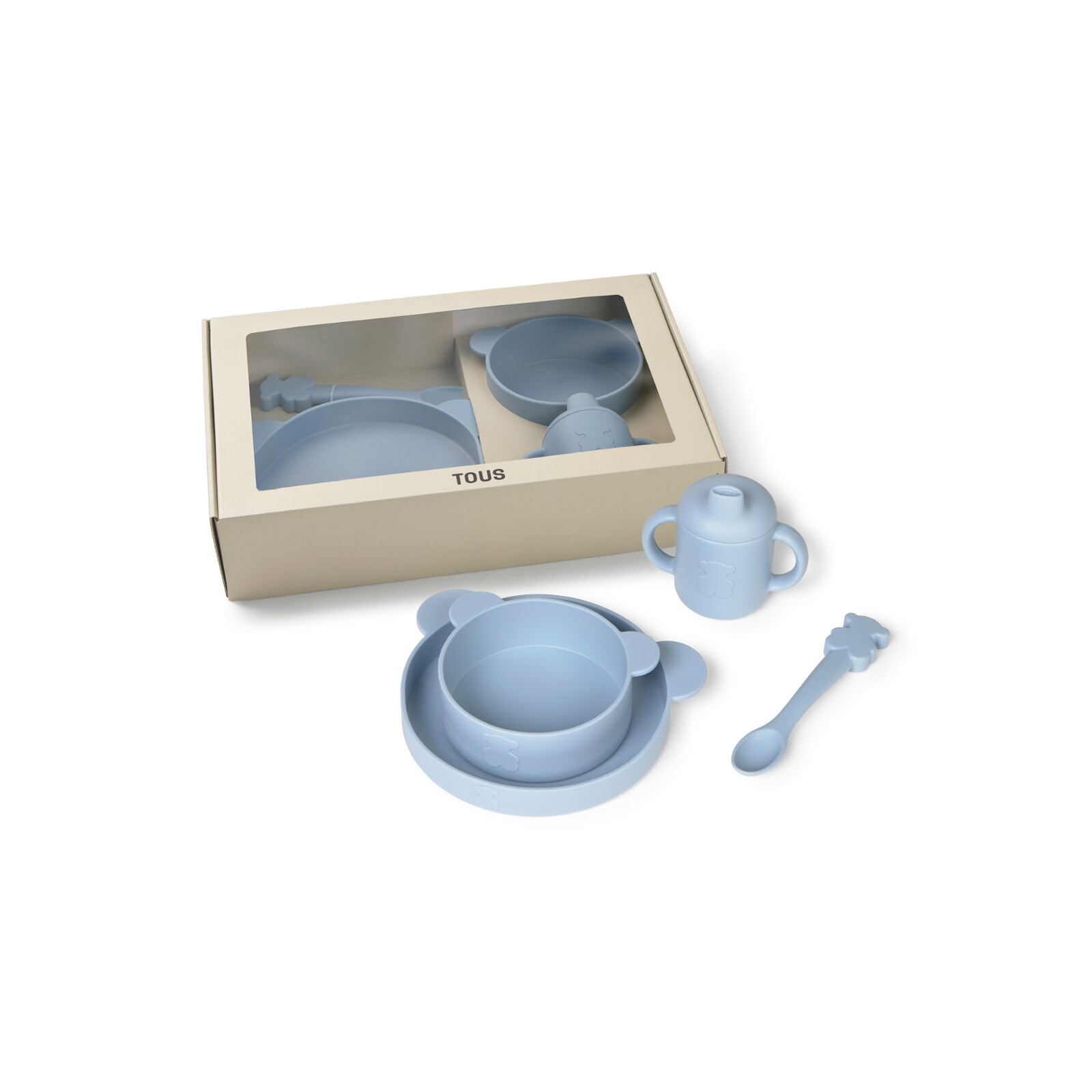 4-piece silicone tableware set in Zoe sky blue
