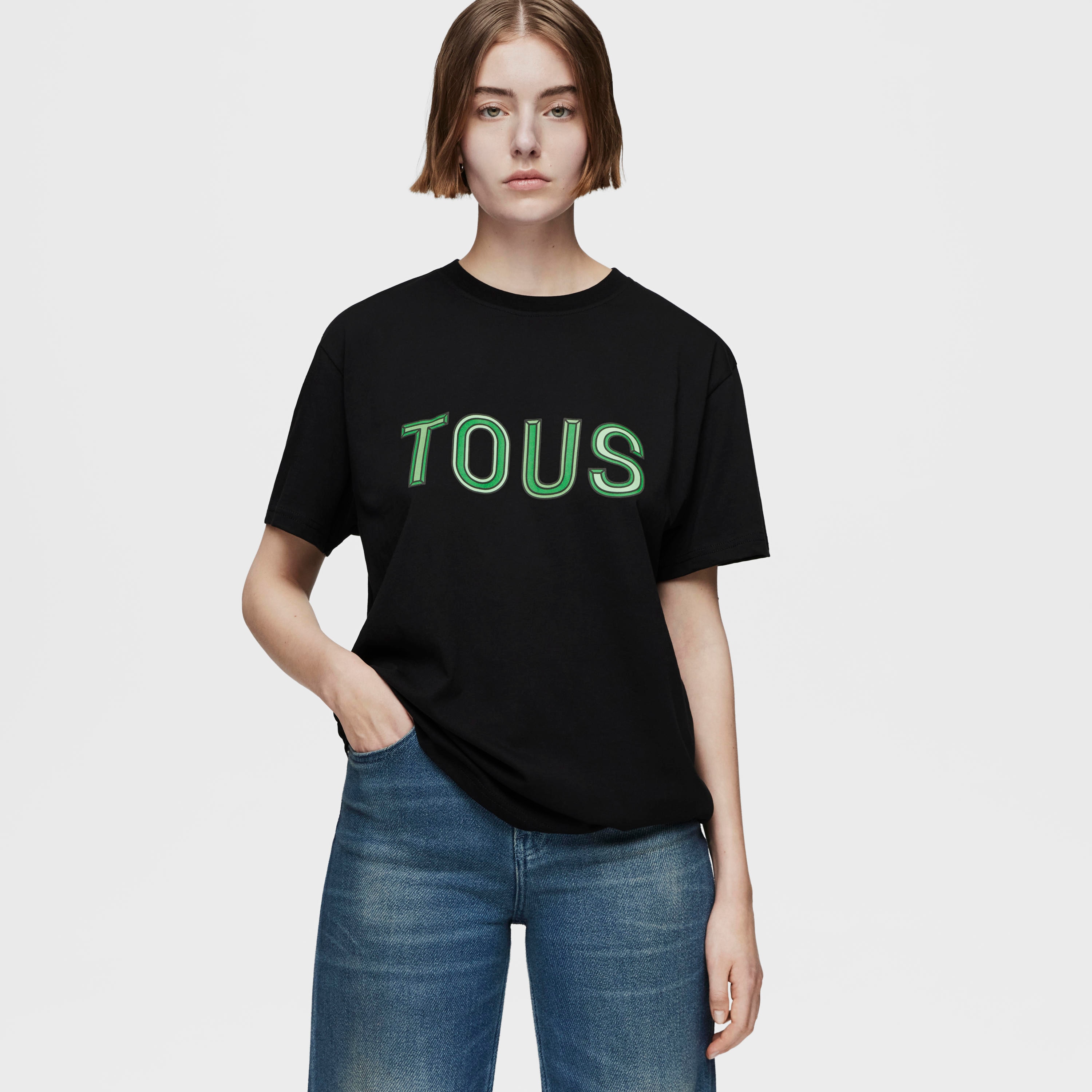 Green short-sleeved T-shirt TOUS Bear Faceted M