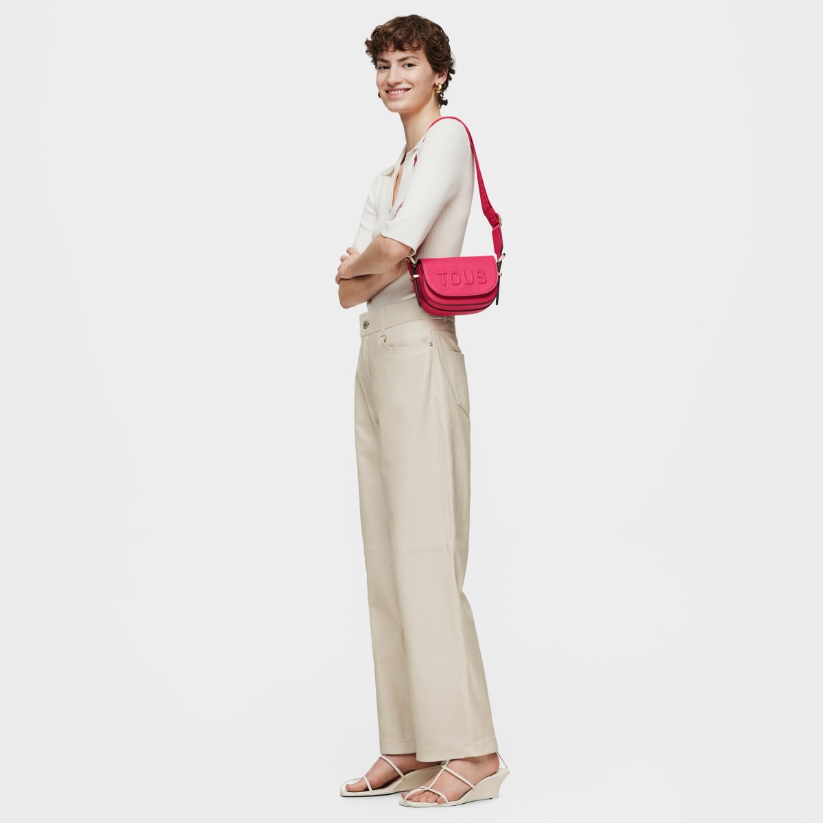 Fuchsia halfmoon mini Crossbody bag TOUS Brenda