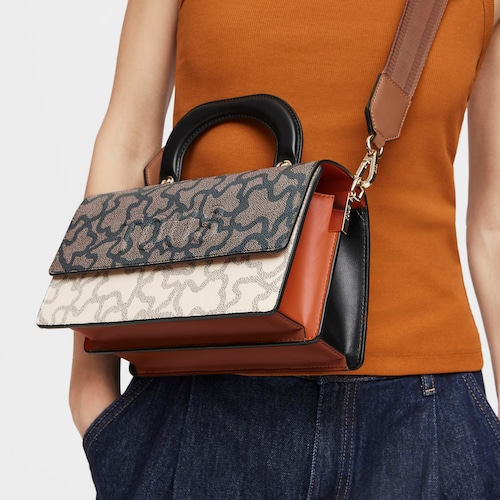 Mala de tiracolo m&eacute;dia com aba bege e preta Kaos Icon