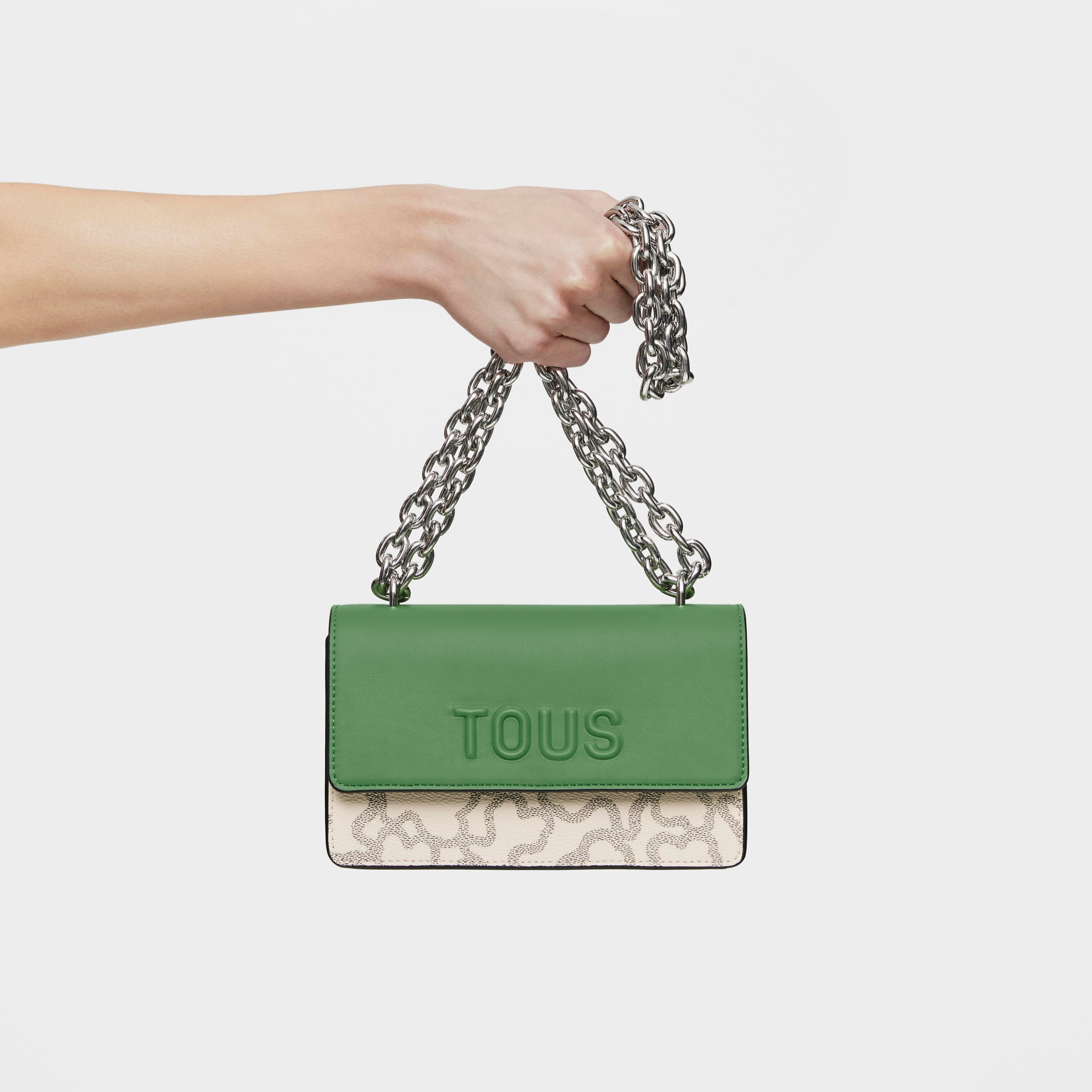 Kaos Icon small taupe and green Crossbody bag with flap | TOUS