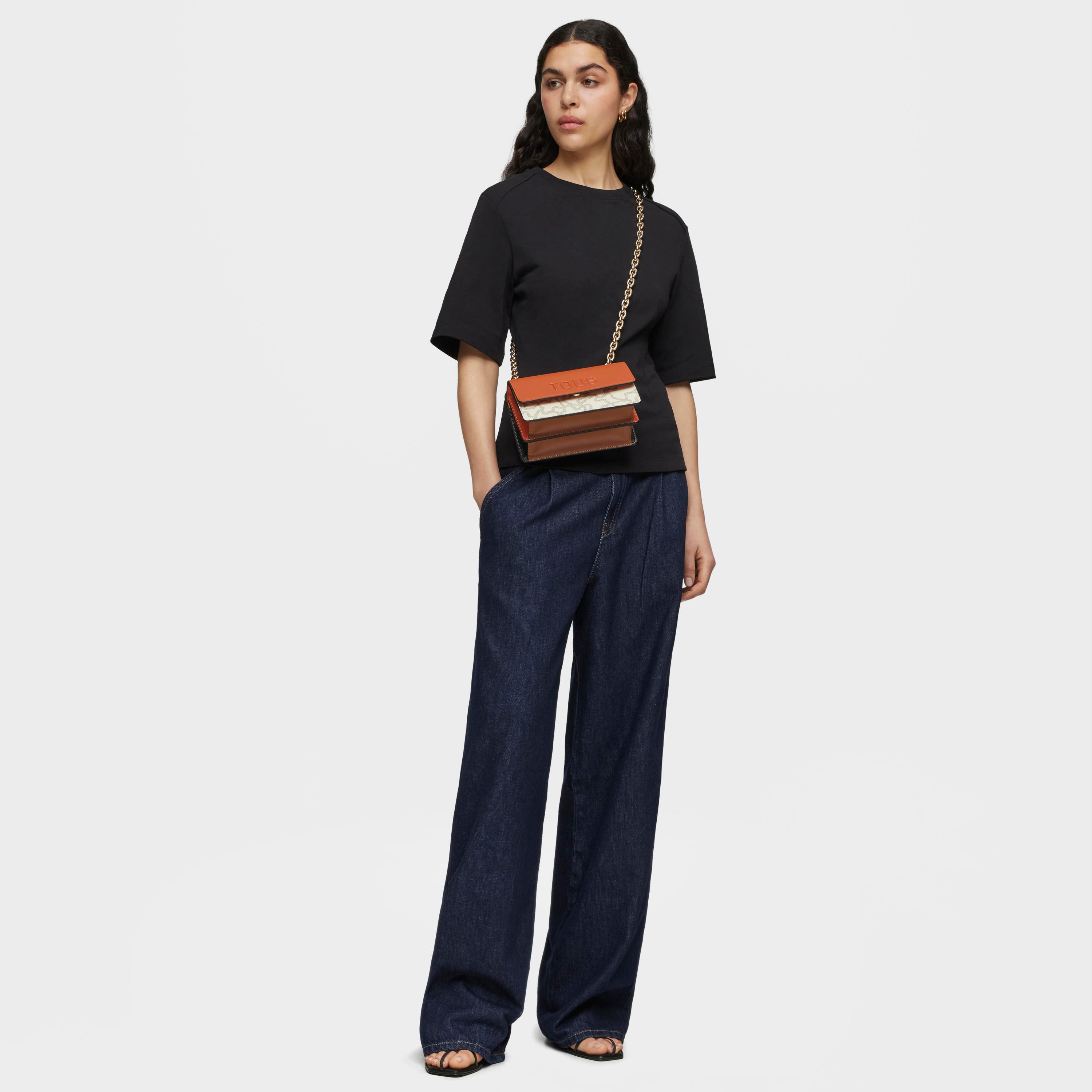 Kaos Icon small beige and black Crossbody bag with flap