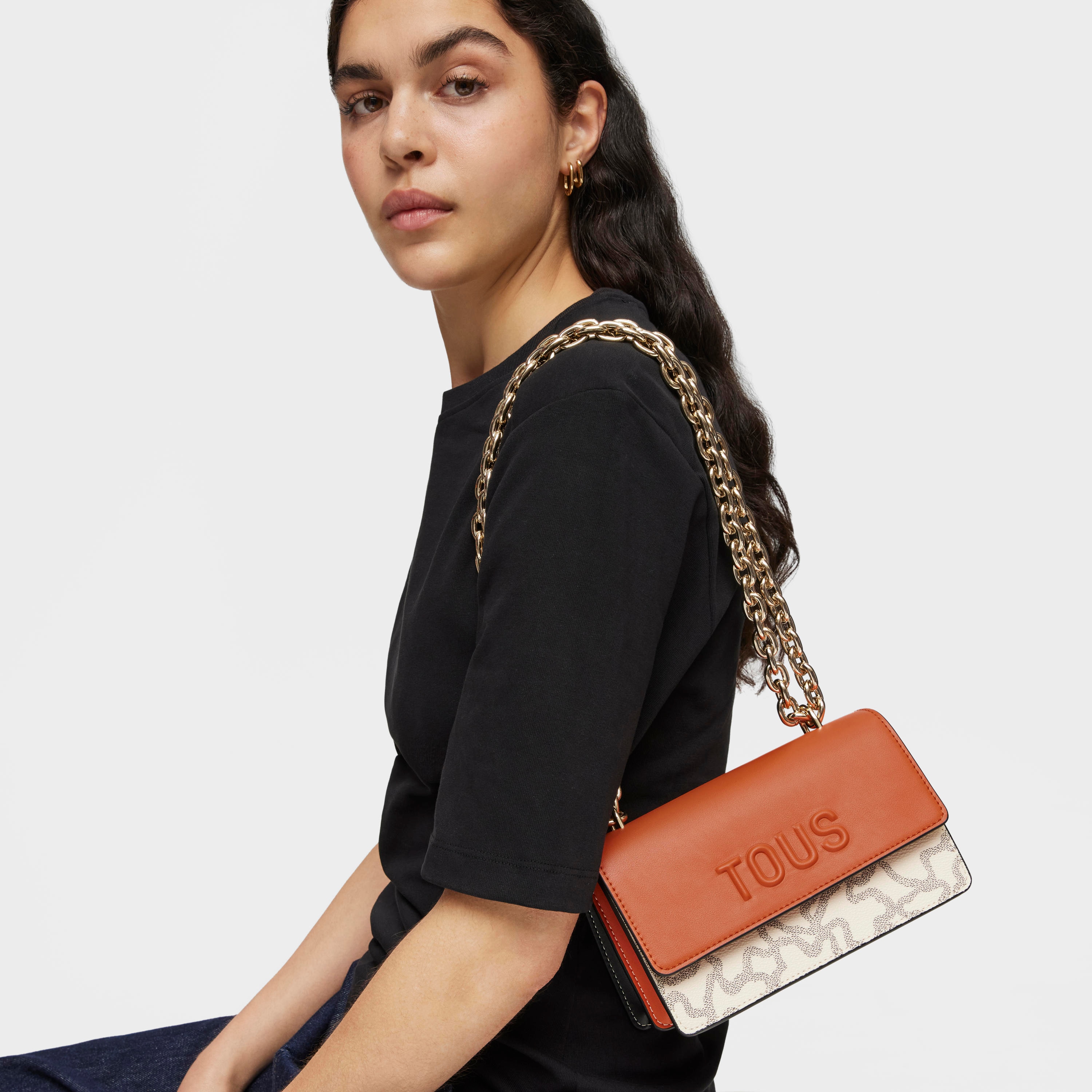 Kaos Icon small beige and black Crossbody bag with flap