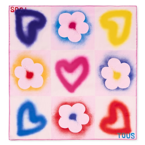 Pale pink square Scarf TOUS Motif Flower