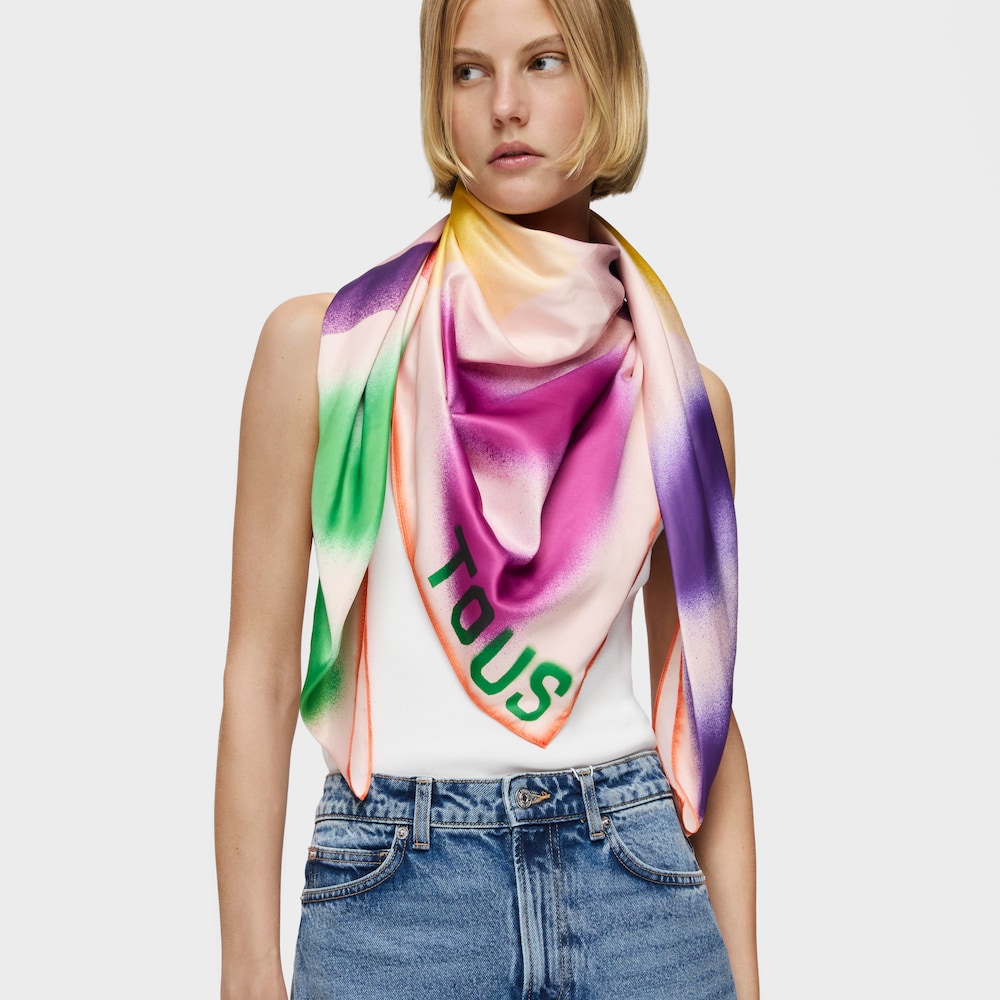 Orange square Scarf TOUS Motif Tulip