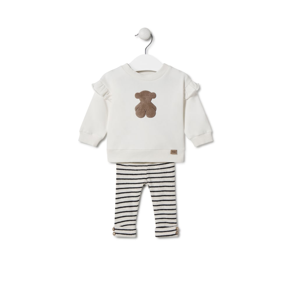 Girl's outfit made from plain and striped fabrics in Black ecru