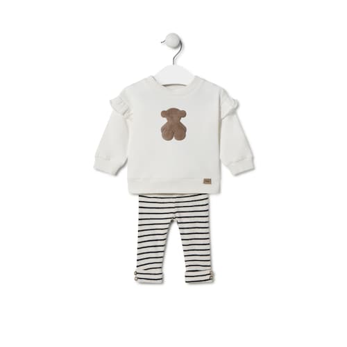 Conjunto de menina liso e &agrave;s riscas Black cor crua