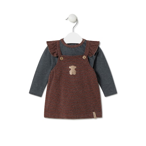 Girls stripy and plain outfit in Black orange