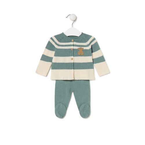 Knitted baby set in Tricot stripy green image number 0