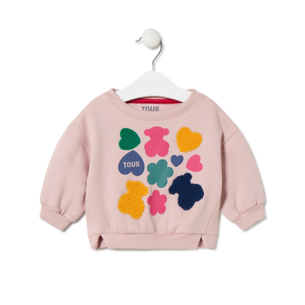 Sweatshirt Ursos, cora&ccedil;&otilde;es e flores Casual cor-de-rosa