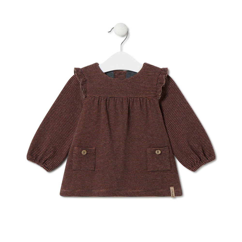 Vestido de menina &agrave;s riscas Black cor-de-laranja