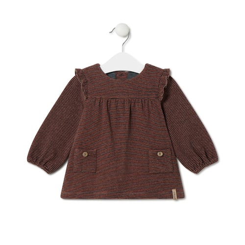 Vestido de menina &agrave;s riscas Black cor-de-laranja