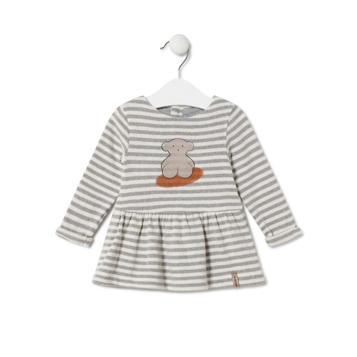 Tous - Vestido De Menina Às Riscas Com Urso Grey Cor Crua - Crude