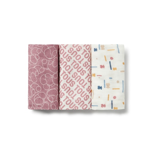 Conjunto de 3 mantilhas MMuse cor-de-rosa