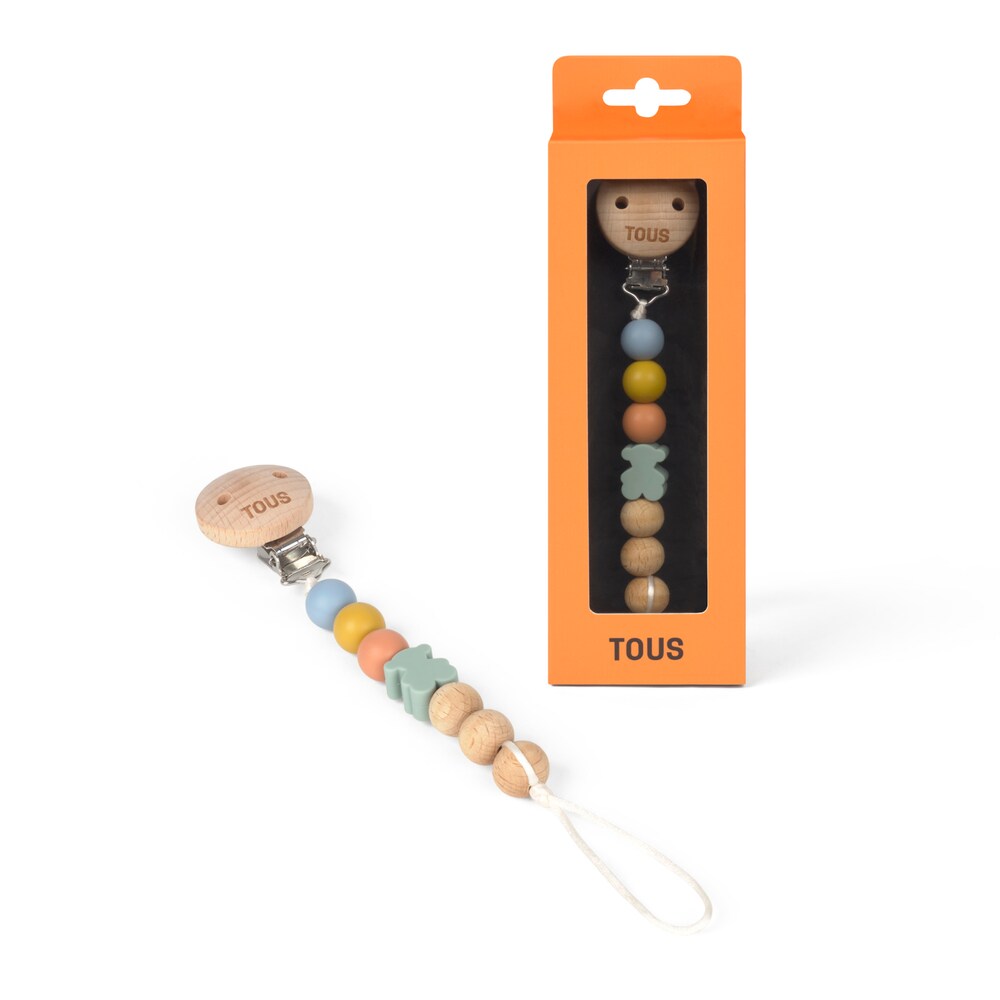 Unique silicone and wood dummy chain and clip