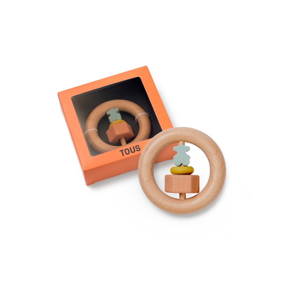 Unique silicone and wood rattle