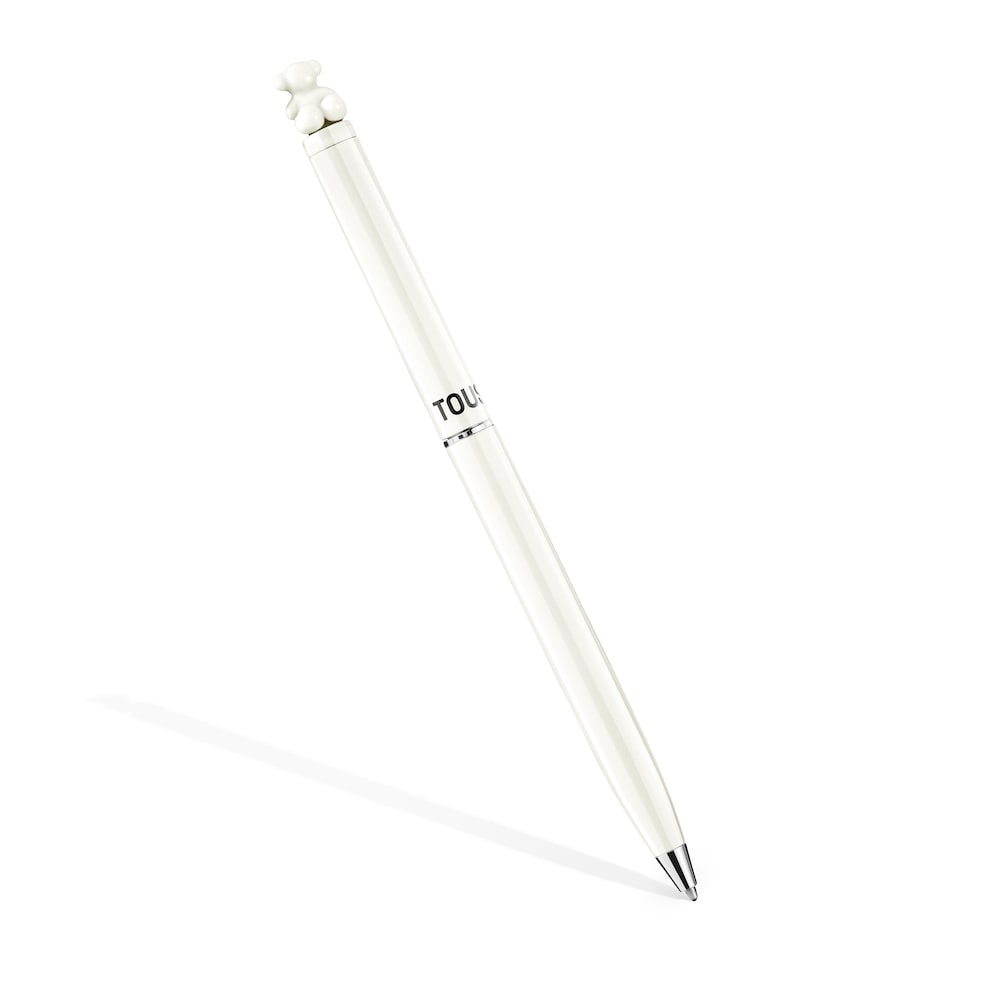 Bol&iacute;grafo cromado en color marfil con oso Bold Bear