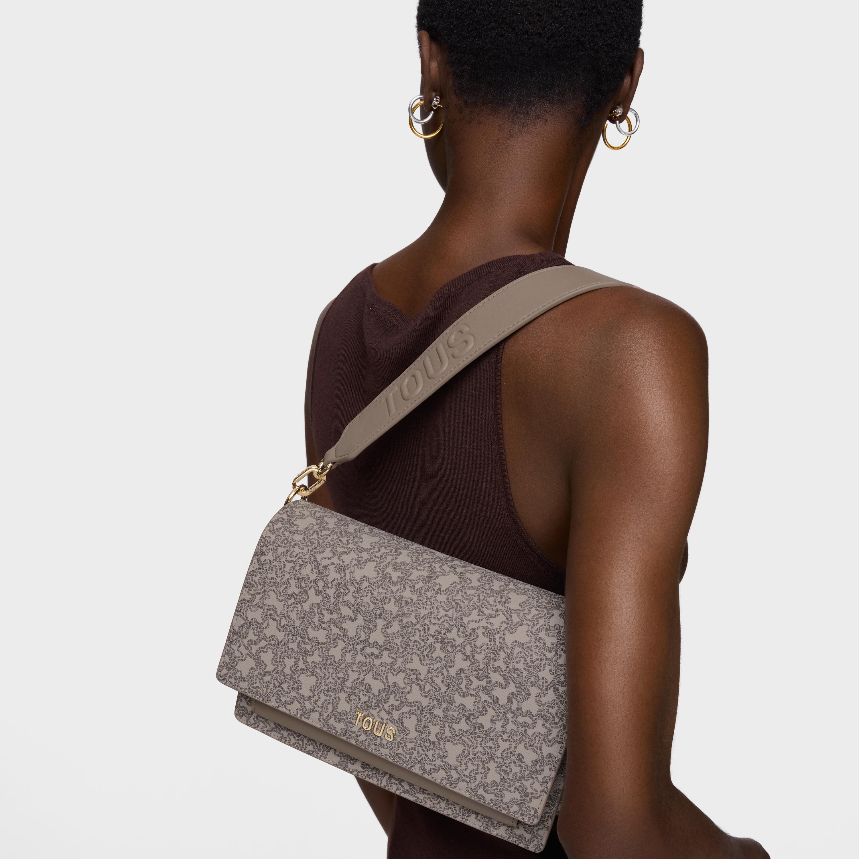 Medium taupe-colored Crossbody bag Audree Kaos Mini Lines | TOUS