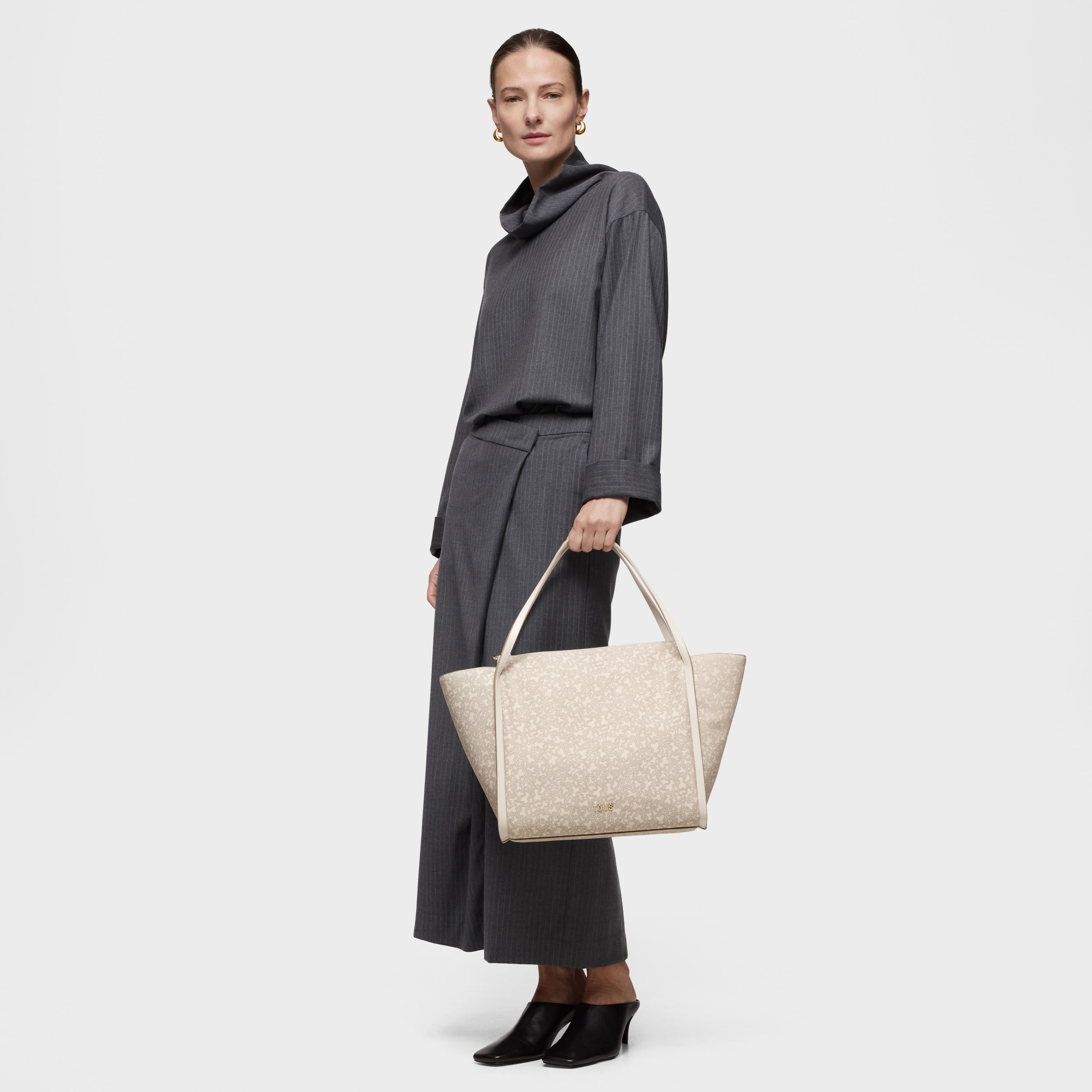 Large beige Tote bag Kaos Mini Lines