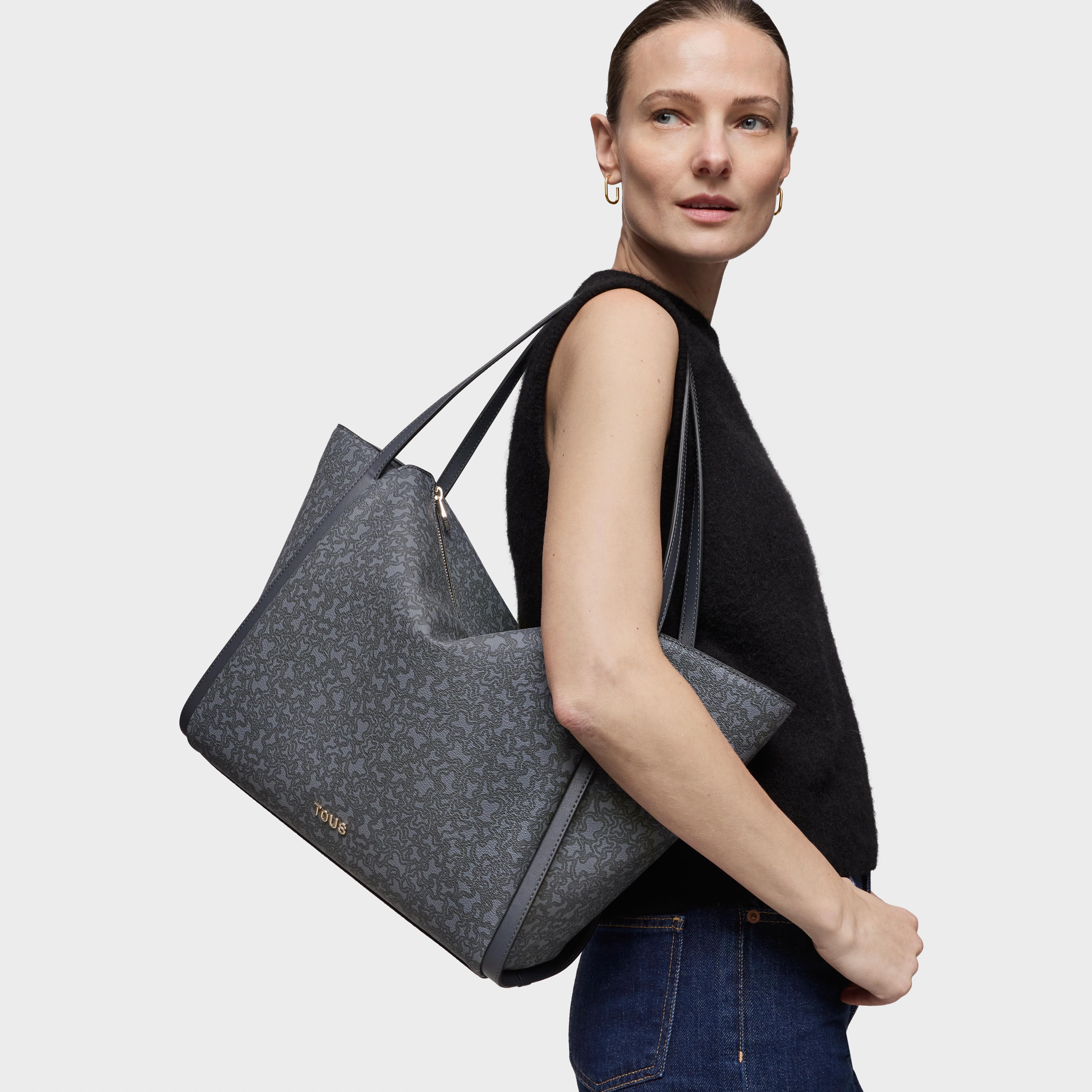 Large dark gray Tote bag Kaos Mini Lines