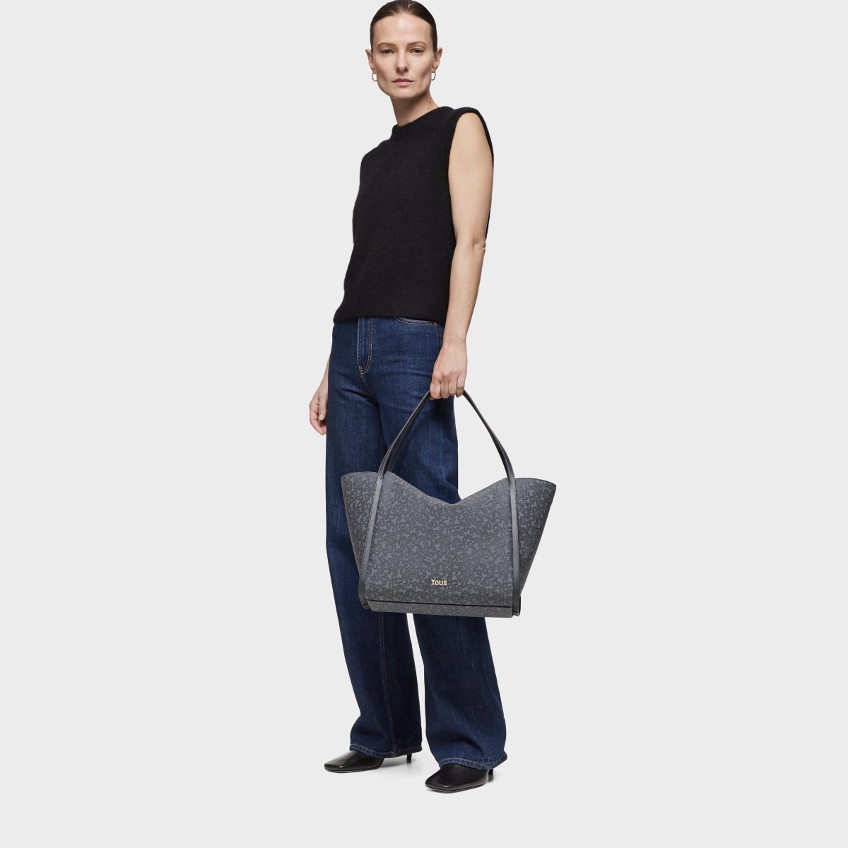 Large dark gray Tote bag Kaos Mini Lines