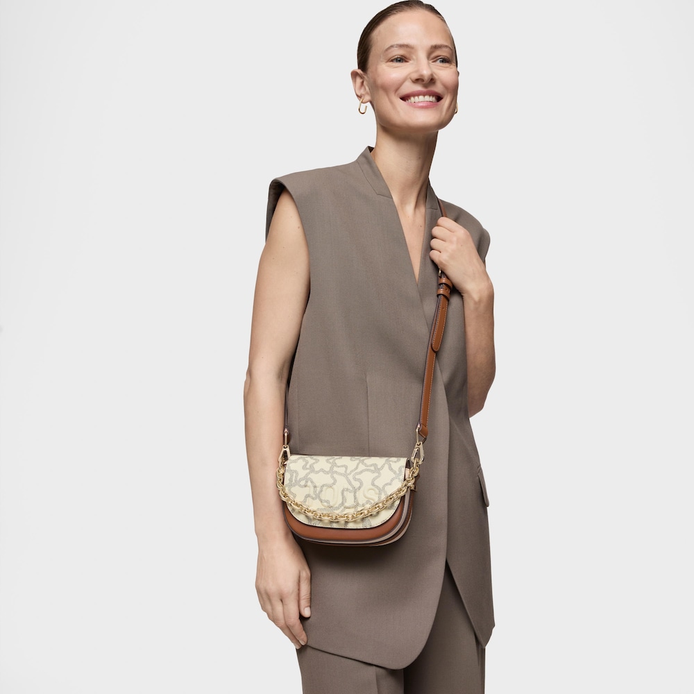 Camel and beige mini half-moon Crossbody bag Kaos Icon