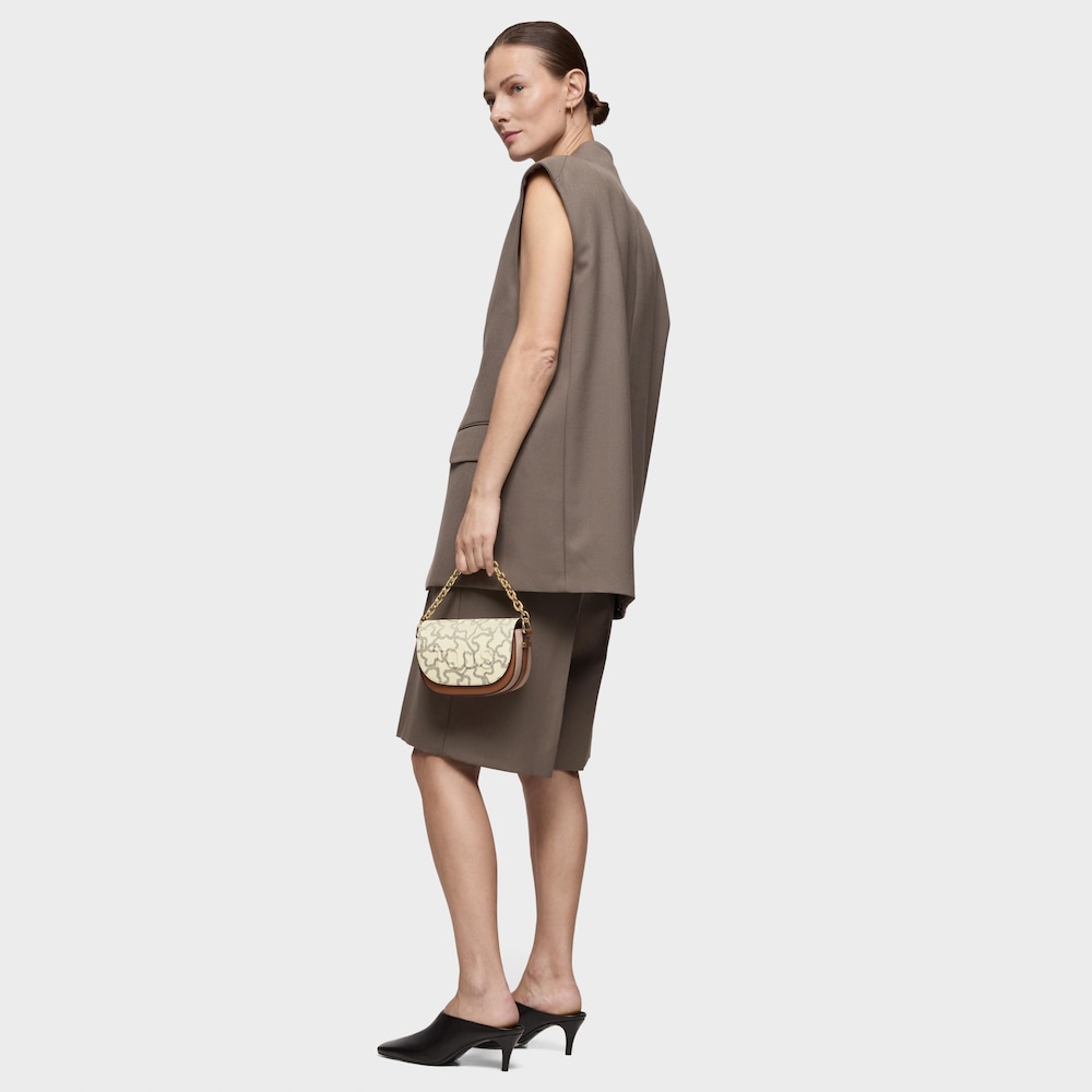 Camel and beige mini half-moon Crossbody bag Kaos Icon