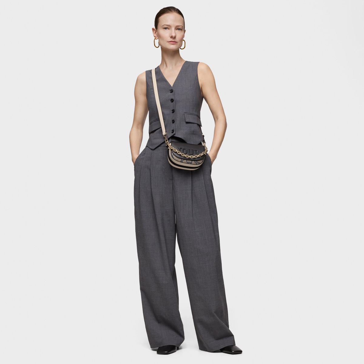Black and beige mini half-moon Crossbody bag Kaos Icon