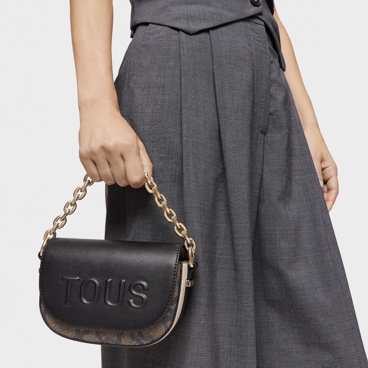 Black and beige mini half-moon Crossbody bag Kaos Icon